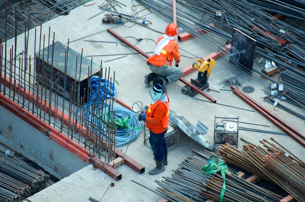 Construction site materials and crew